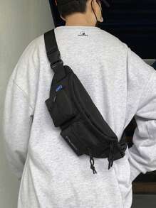 Bolsa de cintura de estilo Harajuku japonés, negra, de gran capacidad y versátil, bolso bandolera/cruzado unisex simple para estudiantes, bolsa deportiva impermeable de nylon, estilo universitario