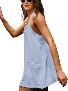 Women's Summer Sleeveless Mini Dress With Built-In Shorts - 氧藍 - 查看 10