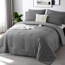 2/3 Pieces Luxury Solid Color Comfortable Breathable Comforter Set, Anti-Shrink And Anti-Fading Luxury Hotel-Grade Easy-Care Comforter Set, Machine Washable, High-Quality Bedding For All Seasons, Daily Holiday Gifts - Xám - Xem 2