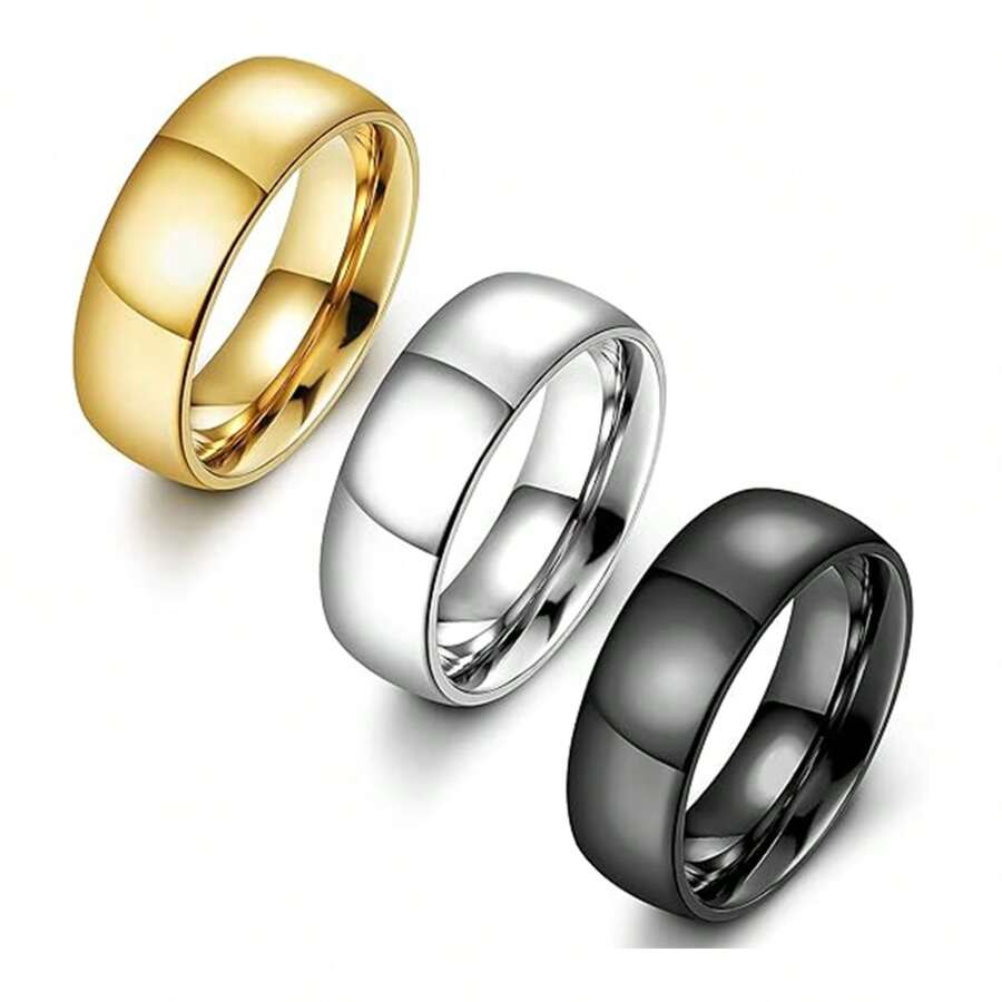 6mm Men's Wedding Band Ring Set, Available In Gold, Silver, Black Color, Domed High Polished Comfort Fit Rings, Size 6-12, Ideal For Wedding, Engagement, Promise, Couples, Anniversary, Valentine's Day, Christmas Or Birthday Gift