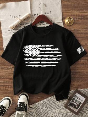 夏季休闲印花圆领短袖T恤，适合男孩和年轻学生——专为每个小小探险家设计的天然T恤！童装，男童图案T恤