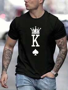 Spades King Print Men's Crewneck T-Shirt, Men's Sports Short Sleeve, Casual Outdoor Short Sleeve Top Men - 黑色 - 查看 1