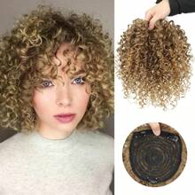 合成短款非洲卷发发片假发，带稀疏发片，增加发量，黑棕色卷发发片