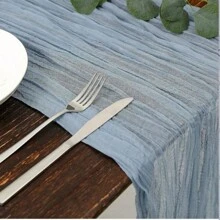 1pc 90*400cm Bohemian Misty Blue Cheesecloth Table Scarf - Delicate Translucent Gauze Table Drape Perfect For Wedding Receptions, Bridal Showers, Birthday Celebrations And Holiday Party Decor