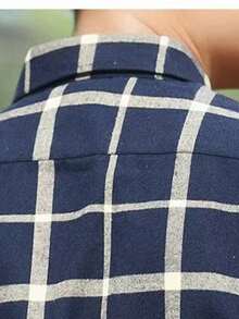 Men's Long-Sleeved Plaid Shirt, Casual Shirts, Striped Streetwear, Fashion Tops - 藏蓝色 - 查看 10