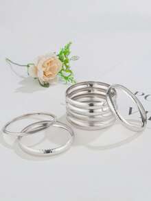 Bộ 7 vòng tay kim loại dày, bộ vòng tay nữ, bộ trang sức vòng tay nhiều lớp, bộ vòng tay dày. - Bạc - Xem 4