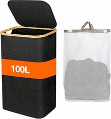 Cesto Para la Ropa con Tapa, 100L Cesto Ropa Sucia con 1 Bolsa Extraíble, Cesto de Almacenamiento de Ropa para Lavar Y Guardar Ropa, Adecuado para Baños, Salas de Estar, Dormitorios, Lavaderos(1 PCS) - Negro - Ver 8
