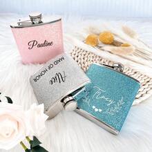1pc Personalized Bridesmaid Flask, Laser Engraved With Birthday Floral Pattern, Bridesmaid Gift, Bachelorette Party Gift, Birthday Gift For Her