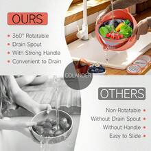 4-1 Colander With Bowl Set - Pasta Strainer - Colander For Kitchen - Strainers And Colanders Rice Strainer Fruit Cleaner Veggie Wash Sink Strainer Kitchen Essentials - Orange - Burnt Orange - View 7