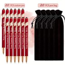 20 pezzi Penne a sfera personalizzabili + 20 pezzi Custodie nere per penne, punta fine, corpo in alluminio, cappuccio retrattile, scrittura fluida, leggere, con molletta, compatibili con touch screen, adatte per informazioni e regali personalizzati, utilizzabili come regali di inizio scuola, forniture scolastiche