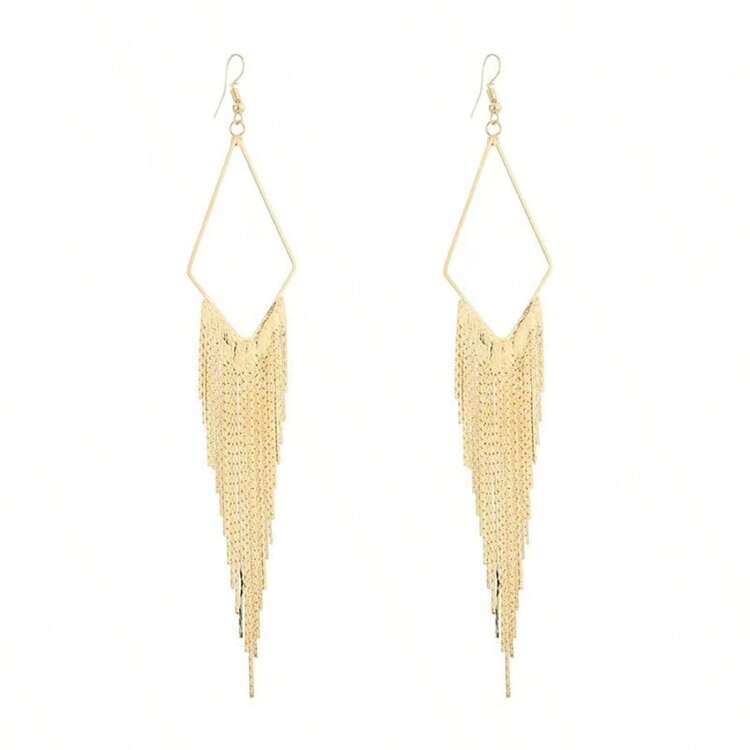 1 par de pendientes elegantes y delicados con cadena de borla dorada - Amarillo Oro - Añade 2