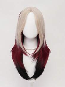 XYUNMI Charming Blonde Highlights Red Long Straight Wig 26 Inch Highlight Black Wig Multilayer Lightweight Breathable Women's Heat Resistant Synthetic Wig For Daily Wear Party Date Elegant Fashion Simple Costume Wig Cosplay Halloween Christmas Wig