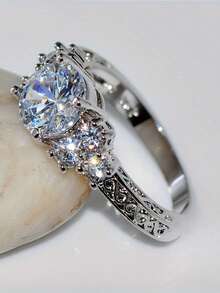 Nhẫn bạc Sterling 925 đính đá Cubic Zirconia vuông thanh lịch, Nhẫn đính hôn và cưới sang trọng dành cho nữ, Phụ kiện tinh tế - Bạc - Xem 6