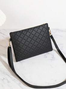 Black Rhombus Envelope Bag, Solid Color Embossed PU Leather Women's Shoulder Bag, Fashion Simple Versatile Lightweight Crossbody Bag, Solid Color Clutch