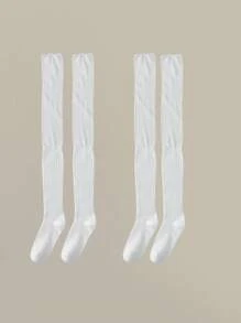 1 o 2 pares de calcetines hasta la rodilla para damas, calcetines gruesos blancos, calcetines largos hasta el muslo de color sólido a juego para botas