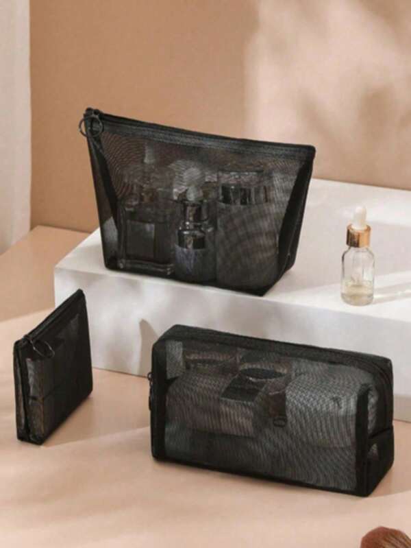 1pc Portable Mesh Makeup Bag, Multi-Functional And Simple Makeup Storage Bag,Mesh Cosmetic Bag ,Portable Travel Organizing Zipper Pouchtravel Essentials For Vacation Summer Holiday Back To School School Stuff Bag For School Travel Bag For Women Makeup Bag For Travel