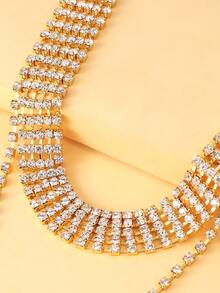 1 pieza Collar en forma de Y con capas múltiples, de diamante y borla dorado para mujer - Dorado - Ver 6