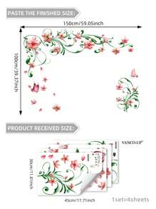 1pc Floral Pattern Wall Sticker, Self Adhesive Wall Art Sticker For Home Decor, Stickers, Wall Decal, Vinyl Decal For Home Decorations, Spring Decoration Items Refresh Your Home, Festival Decoration Stickers Gifts Birthday Graduation