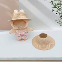 Sombrero de paja de 10-17 cm para muñeca, sombrero tejido con orejas, accesorio de decoración para muñecas, adecuado para ropa de muñeca, estilo campestre, adecuado para el Día de San Valentín, Navidad, Pascua, cumpleaños (muñeca no incluida)