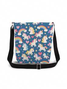 可爱魔法独角兽和彩虹图案男女通用斜挎包、可重复使用的单肩斜挎包、时尚百搭挎包、可爱心形星星动物印花收纳袋、便捷单肩包、独角兽爱好者的派对礼物