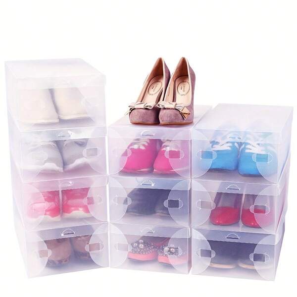 Transparent Shoe Storage Box, Stackable Plastic Shoe Cabinet Drawer Organizer, Pull-Out Dust-Proof Foldable Shoe Storage Container