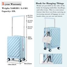 Somago 20 Inch Carry On Luggage Wide Handle Suitcase With Front Compartment 22x14x9 Aluminum Framed PC Hardside No Zipper Business Baggage With Spinner Wheels USB Charging Port TSA Lock - Màu xanh lam - Xem 3