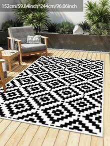 Reversible Waterproof Outdoor Rug, Plastic Straw Patio Camping Mat, Indoor Outdoor RV Carpet Pad, Suitable For Patio, Outdoor Entrance, Backyard, Deck, Bench, Picnic, Camper, Black & White - Black and White-a - View 12