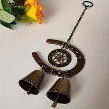 普通金属马蹄形风铃，配黄麻绳和铜铃 - 非常适合花园或门廊装饰 - 彩色 - 查看 5