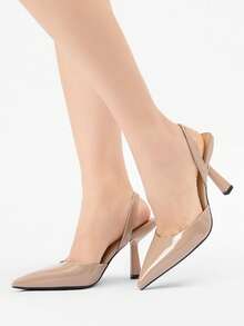 女士尖头踝带高跟鞋，简约时尚，适合派对、休闲、户外、日常通勤，杏色PU鞋跟，优雅 - 杏色 - 查看 4