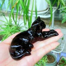 1 件天然黑曜石斜倚猫、石英猫、水晶动物饰品、石英雕刻、男女礼物、水晶疗愈、手工制作（尺寸可能有 1-3 毫米差异） - 黑色 - 查看 4