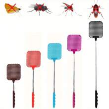 Tapette à mouches rétractable en acier inoxydable pour intérieur - Tue-mouche allongé avec poignée ergonomique, choix de couleurs (rouge/violet/bleu/marron), sans électricité nécessaire pour les mouches à fruits, moustiques et insectes domestiques - indispensable pour le contrôle des nuisibles en été