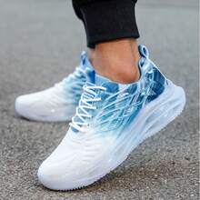 2025 New Breathable Shock Absorbing Sports Running Mesh Casual Chunky Sneakers For Teenagers, Durable For Men - Blue and White - View 3