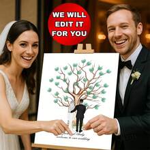 1pc Creative Fingerprint DIY Finger Painting Wedding Party Company Annual Meeting Personalized Fingerprint Sign-In Picture Sign-In Tree, Increase Fun, Decorative Painting, Living Room, Bedroom, Decorative Poster, Memorable, Canvas, No Frame Fingerprint Tree, Instant Download, Printable, Wedding, Guestbook, Anniversary, Friendship, Tree Picture, Cards, Gifttags, Home Decor - Multicolor - View 3