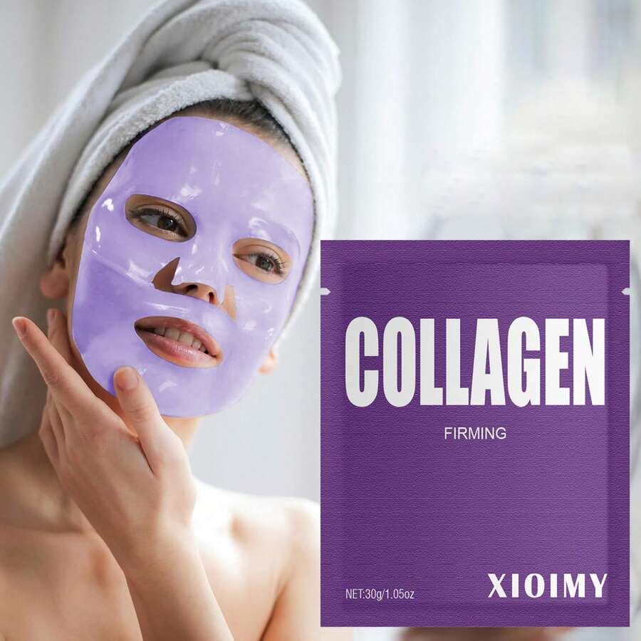 （1 件/3 件/4 件/5 件/6 件/8 件/10 件）XIOIMY 胶原蛋白强效保湿面膜套装，深层滋养，补水，柔滑亮肤，告别干燥，暗沉，松弛，提升弹性，面部护理 - 紫色 - 查看 1