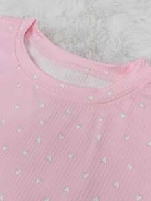 Set de 2 piezas de pijama de verano para mujer con estampado floral y volantes, compuesto por top de manga corta y pantalón corto, conjunto informal de descanso - Rosa Pálido - Ver 1