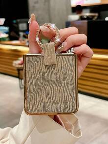 奢华电镀不对称水波纹水钻圆环闪光皮革手机壳适用于三星 Galaxy Z Flip 5 Z Flip 6 ZFlip 4 ZFlip 3 5G 时尚闪亮防震后盖防水防摔防刮 - 金色 - 查看 3