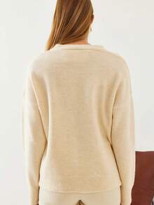 Women's Buttons Pocket Drop-Shoulder Plush Cardigan, Long-Sleeved Tops - Krem - View 2