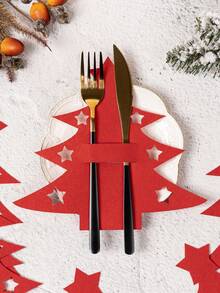 12 pièces Set porte-couverts de table de Noël en feutre, décorations de table thème Noël, poche à couverts classique pour repas de fête et de Noël