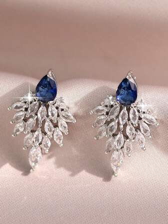 1pair Gorgeous Blue Angle Wing Shape CZ Dangle Earrings For Women Girl Luxury Party Wedding Earrings Gift