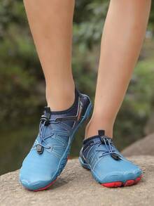 Men's White Outdoor Beach Vacation Sandals, Slip-Resistant Breathable Quick-Dry Fitness Running Drawstring Design Rubber Sole Water Shoes - Blue - View 4