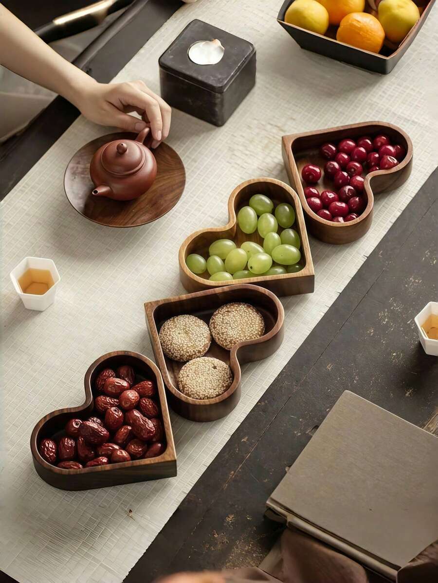 1/4 件 - 质朴的含羞草木托盘 - 心形木制储物篮，用于零食、水果、甜点、厨房装饰，多功能储物和餐厅装饰配件，毕业典礼、母亲节、婚礼、节日