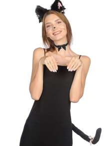 5PCS Dress Cute Cat Cosplay Props Cat's Ears (Steamed Cat-Ear Shaped Bread) Hair Hoop Cat Paw Gloves Cat Tail Accessories Set Halloween