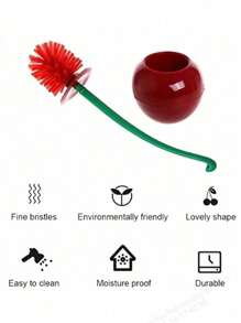 Juego de cepillo de inodoro con forma de cereza, mango de plástico largo. Accesorio de limpieza para baño sin rincones muertos, con forma adorable, fácil y conveniente de usar. Accesorios de baño, accesorios de inodoro.