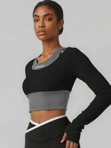 Soyun 女士二合一文胸修身柔软亲肤适合户外运动休闲居家健身 - 黑色 - 查看 4