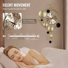 Large Metal Wall Clock Decorative 3D Metal Wall Art Clock For Living Room Bedroom Creative Modern Big Wall Clock Decor With Silent No-Ticking 30.7 X 17.7 Inch