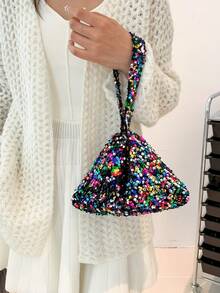 1 pieza Bolso de hombro con correa magnética a presión con cremallera de cristal sintético brillante de PVC, adecuado para mujeres, outfit de fiesta - Multicolor - Ver 2