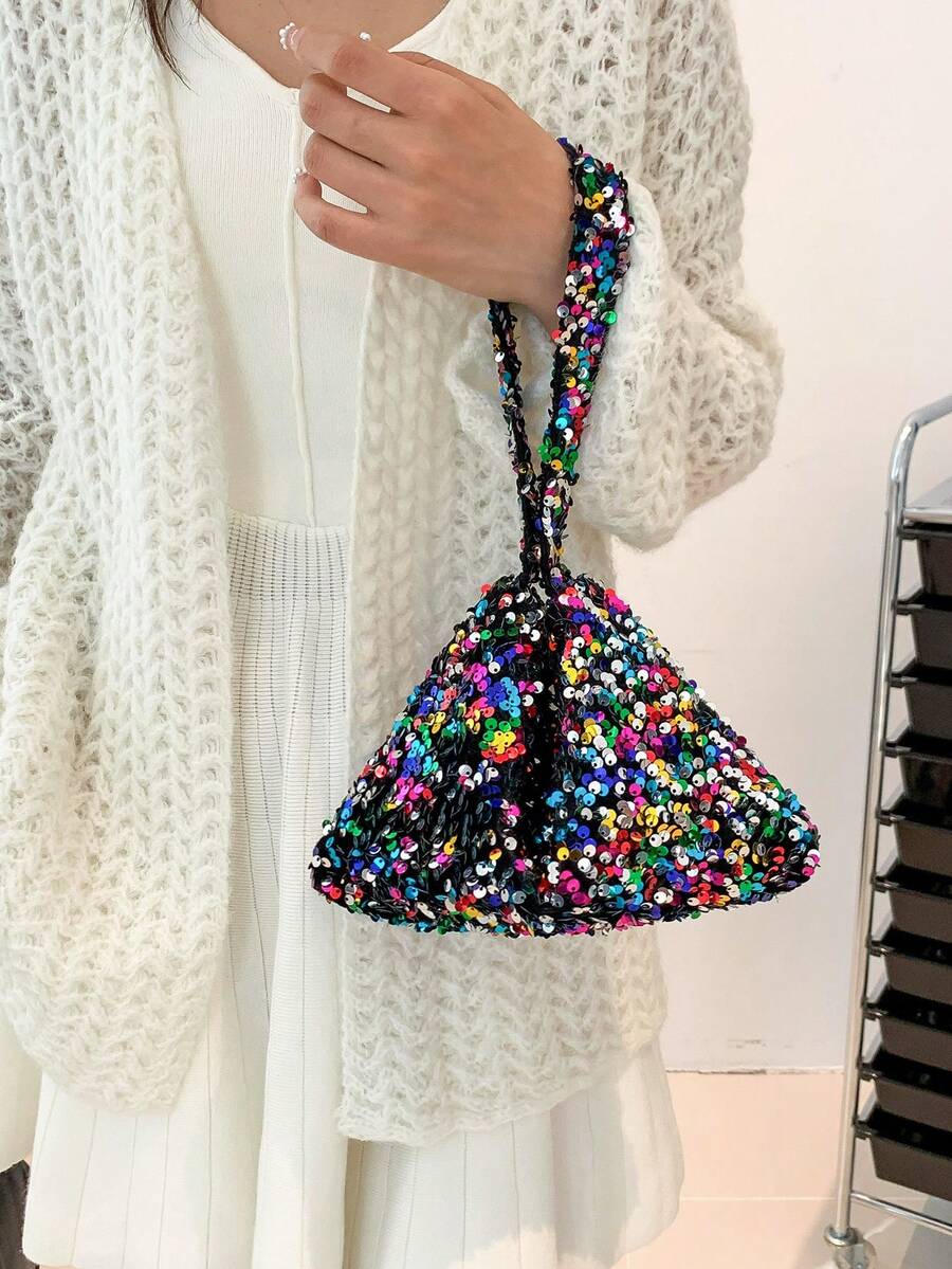 1 pieza Bolso de hombro con correa magnética a presión con cremallera de cristal sintético brillante de PVC, adecuado para mujeres, outfit de fiesta