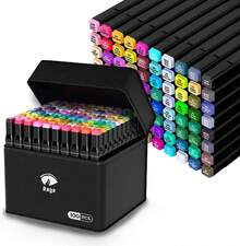 Raganet, 100 Plumones Doble Punta, Marcadores Punta Ancha y Delgada, No Tóxicos, De Dibujo Profesional y Para Niños, Exterior Color Negro (100 Colores Diferentes) - 1 - Ver 12