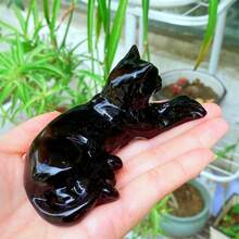 1 件天然黑曜石斜倚猫、石英猫、水晶动物饰品、石英雕刻、男女礼物、水晶疗愈、手工制作（尺寸可能有 1-3 毫米差异） - 黑色 - 查看 9