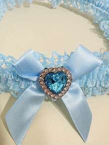 Lace Elegant Wedding Garter With Rhinestone Heart Decoration And Bow Bridal Garter Belt, Wedding Decoration Set– Bridal Leg Accessory For Wedding Season- Bridal Shower - Bride To Be - Bachelorette Party - Bridesmaid Gift - Multicolor - View 11